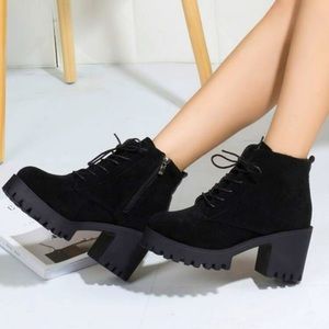 Side Zip Chunky Heeled Lug Sole Boots